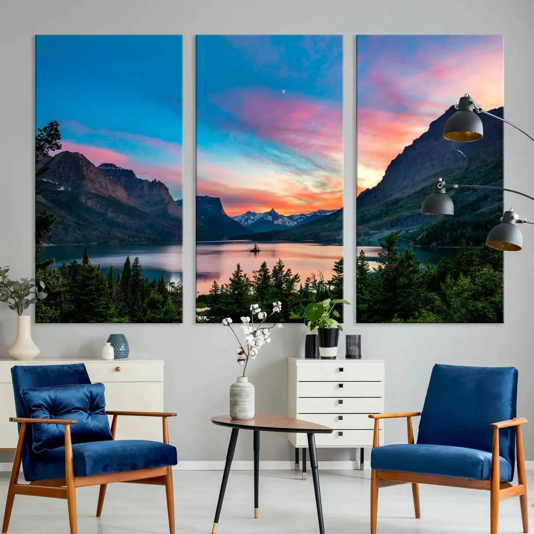 Stunning Saint Mary Lake Wall Art Print Landscape Canvas Framed