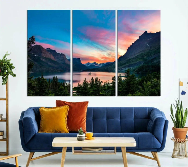 Stunning Saint Mary Lake Wall Art Print Landscape Canvas Framed