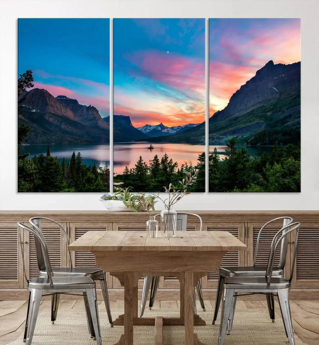 Stunning Saint Mary Lake Wall Art Print Landscape Canvas Framed