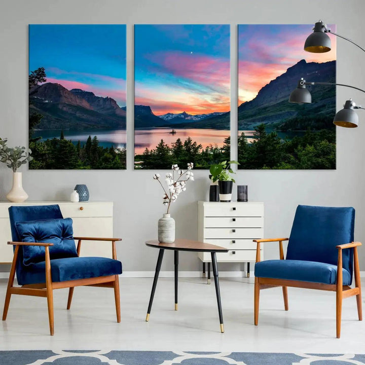 Stunning Saint Mary Lake Wall Art Print Landscape Canvas Framed