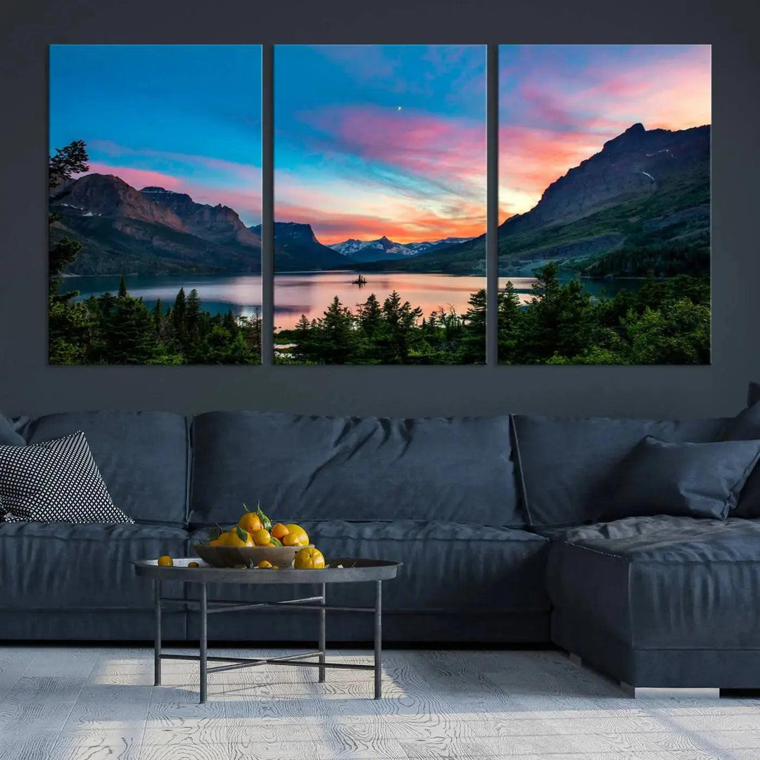 Stunning Saint Mary Lake Wall Art Print Landscape Canvas Framed