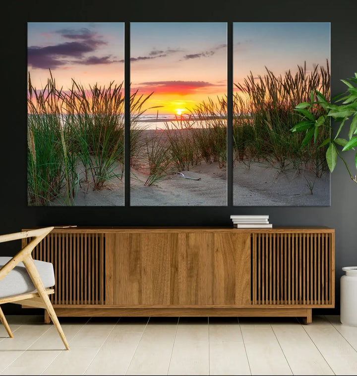 Sunset Coastal Beach Framed Large Wall Art Canvas Giclee Print