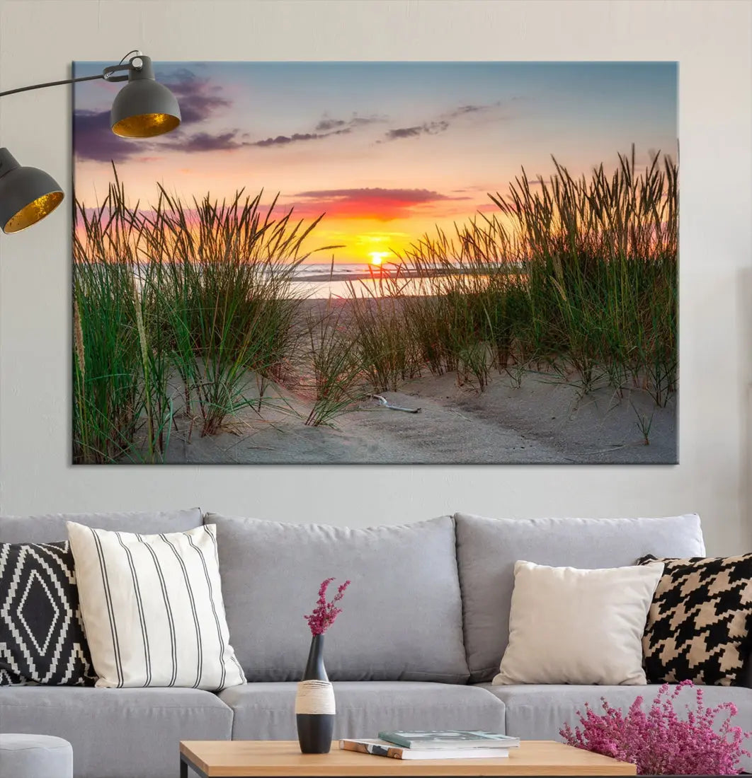 Sunset Coastal Beach Framed Large Wall Art Canvas Giclee Print