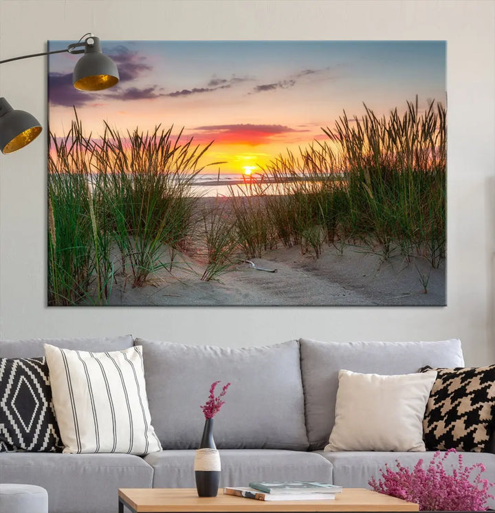 Sunset Coastal Beach Framed Large Wall Art Canvas Giclee Print