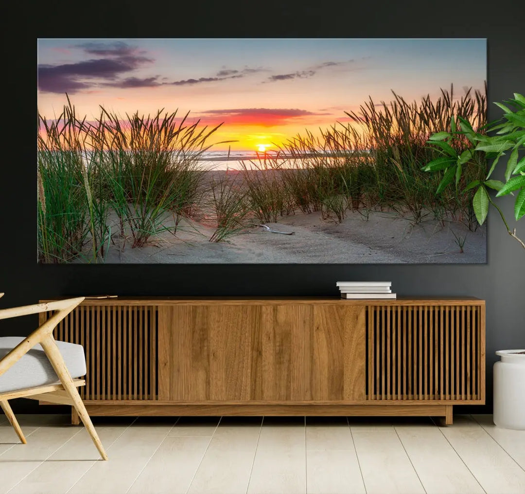 Sunset Coastal Beach Framed Large Wall Art Canvas Giclee Print