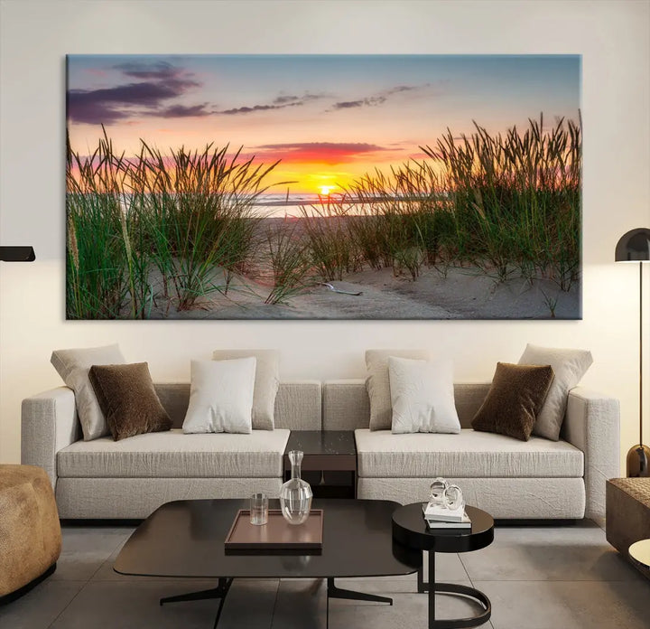 Sunset Coastal Beach Framed Large Wall Art Canvas Giclee Print