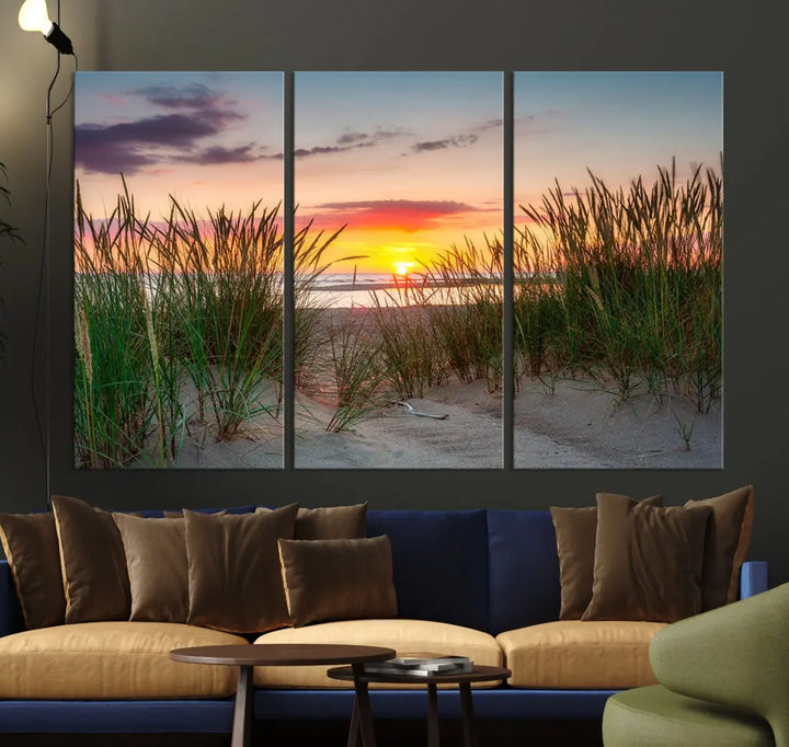 Sunset Coastal Beach Framed Large Wall Art Canvas Giclee Print