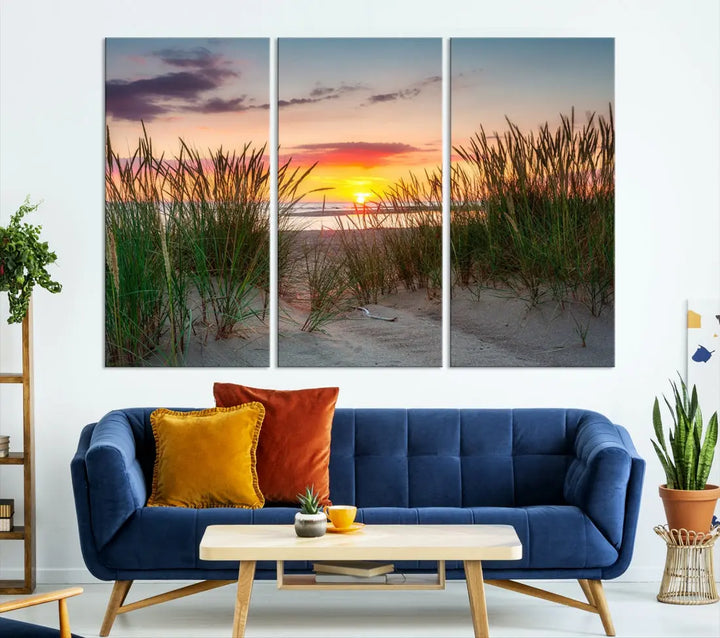 Sunset Coastal Beach Framed Large Wall Art Canvas Giclee Print