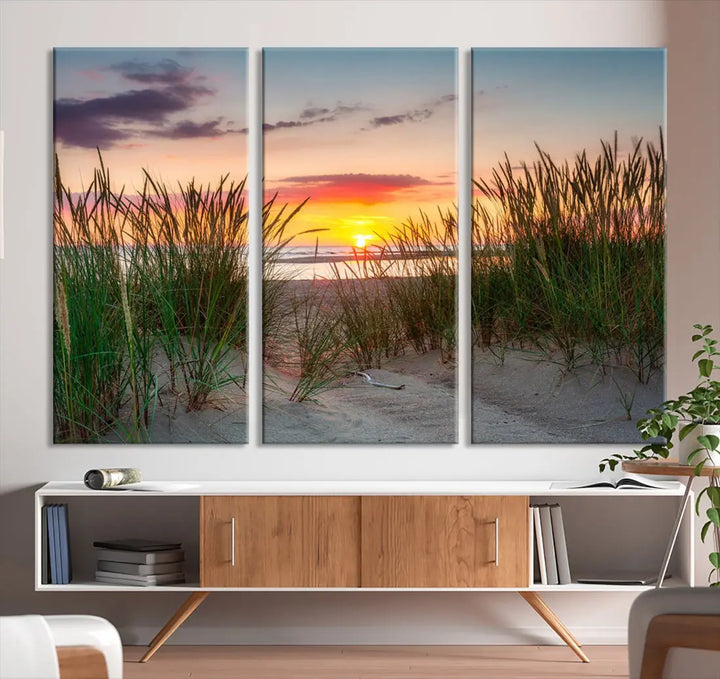 Sunset Coastal Beach Framed Large Wall Art Canvas Giclee Print