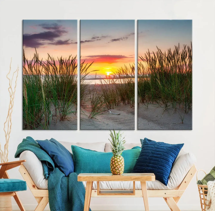 Sunset Coastal Beach Framed Large Wall Art Canvas Giclee Print