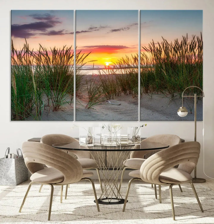 Sunset Coastal Beach Framed Large Wall Art Canvas Giclee Print