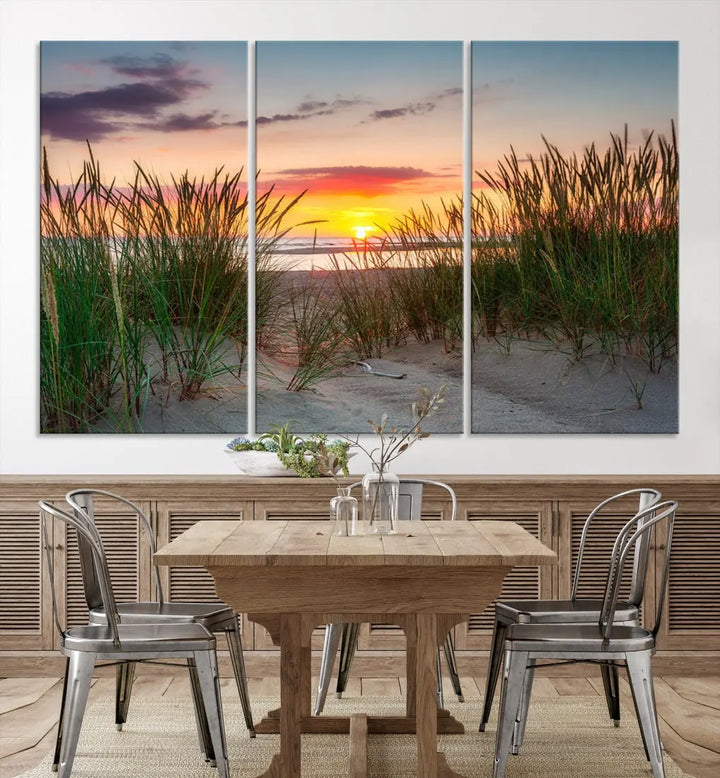 Sunset Coastal Beach Framed Large Wall Art Canvas Giclee Print