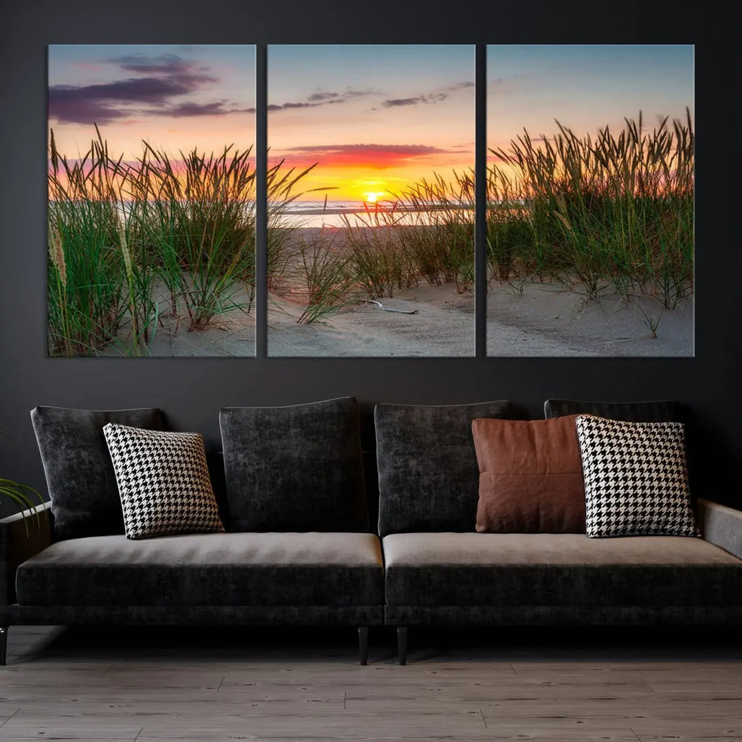 Sunset Coastal Beach Framed Large Wall Art Canvas Giclee Print