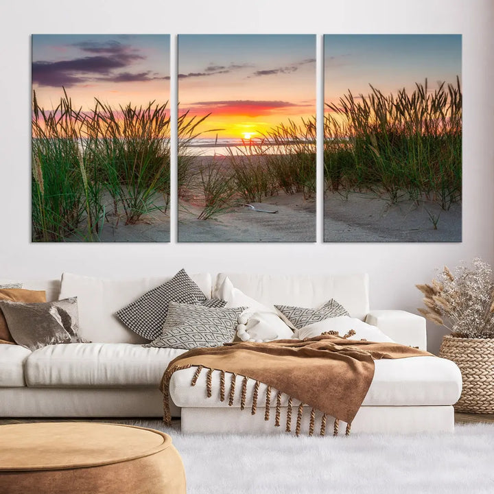 Sunset Coastal Beach Framed Large Wall Art Canvas Giclee Print