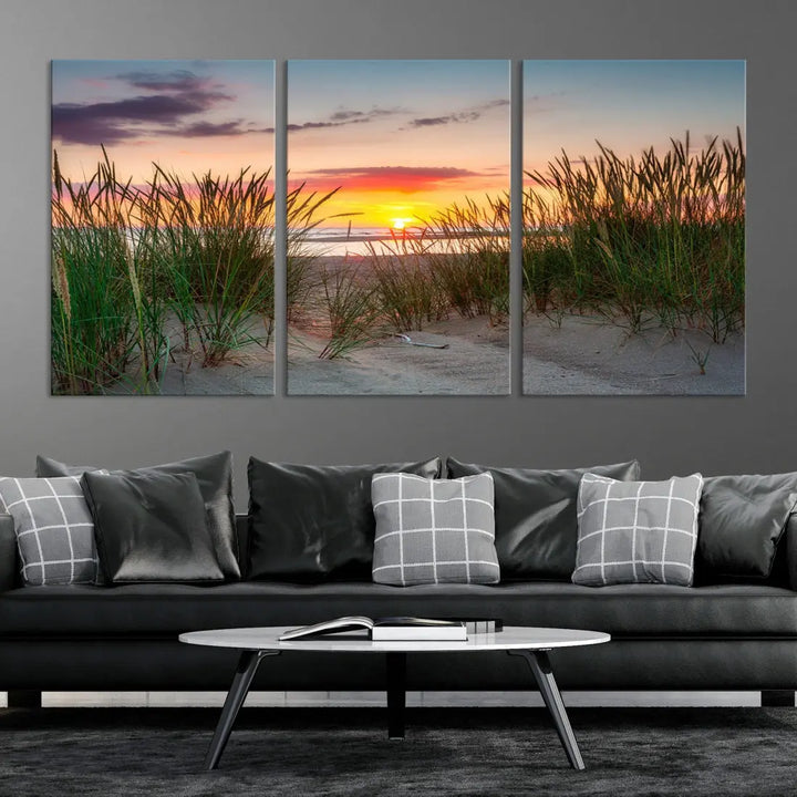 Sunset Coastal Beach Framed Large Wall Art Canvas Giclee Print