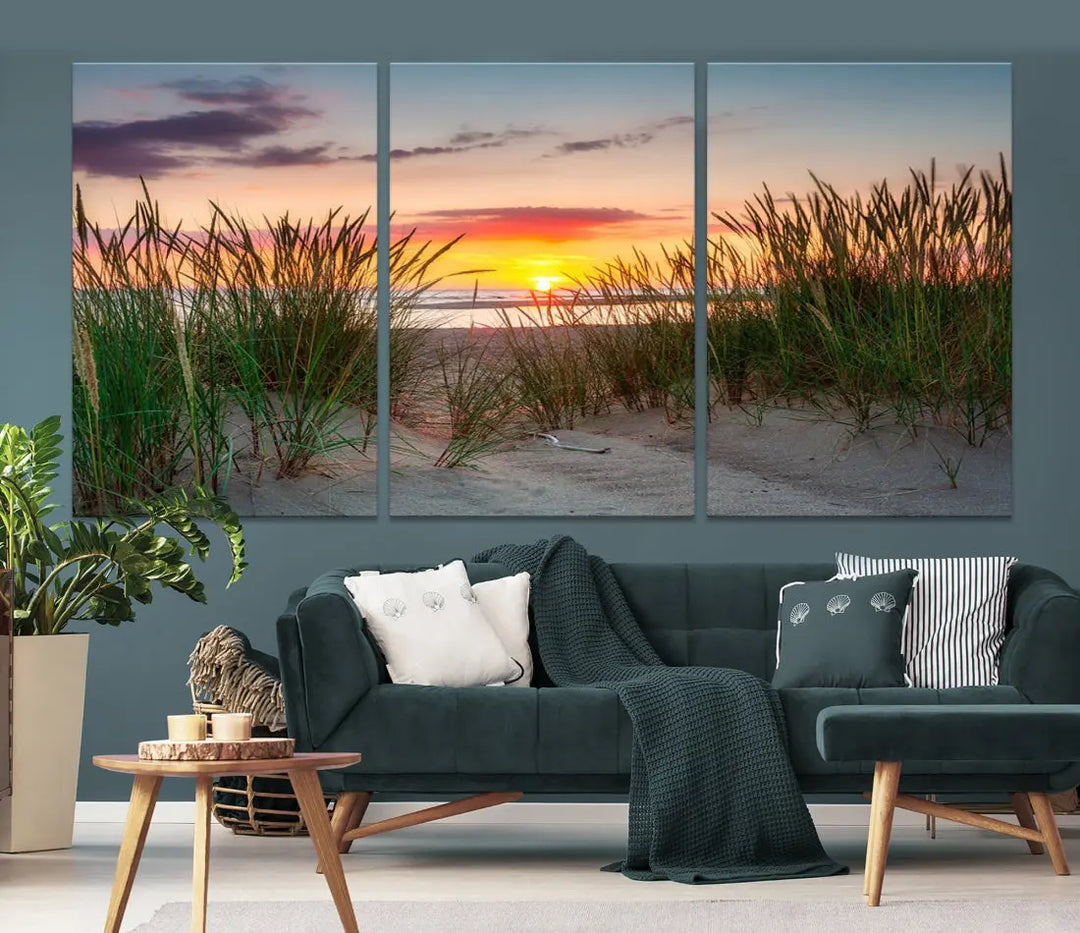 Sunset Coastal Beach Framed Large Wall Art Canvas Giclee Print