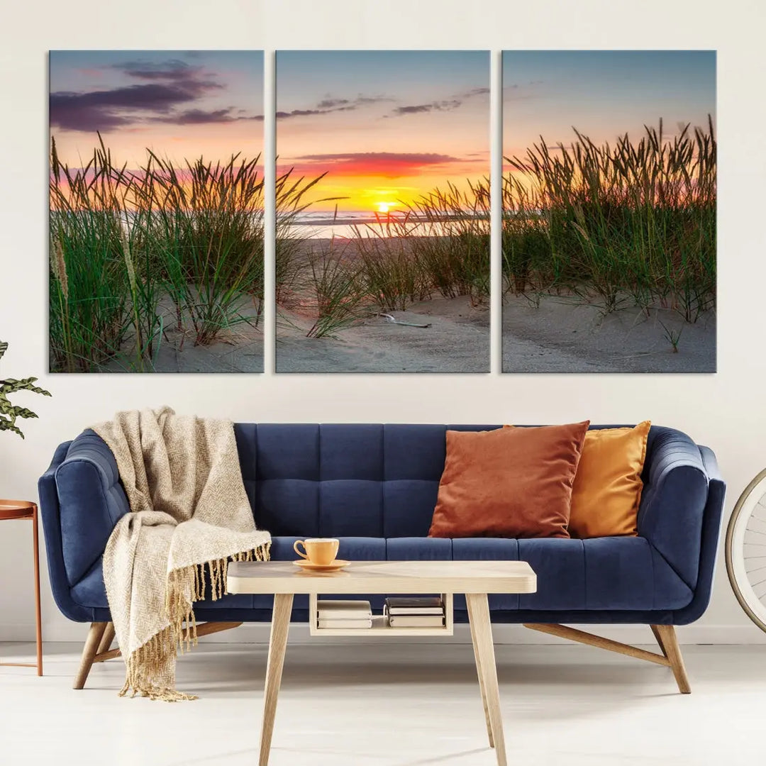 Sunset Coastal Beach Framed Large Wall Art Canvas Giclee Print