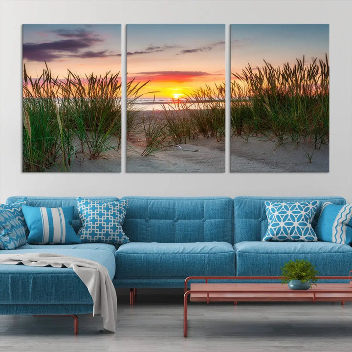 Sunset Coastal Beach Framed Large Wall Art Canvas Giclee Print