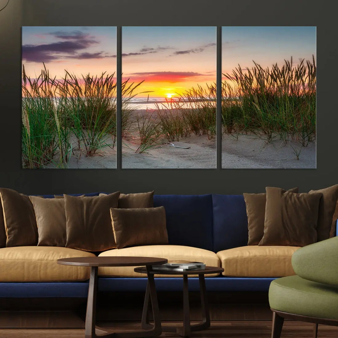 Sunset Coastal Beach Framed Large Wall Art Canvas Giclee Print