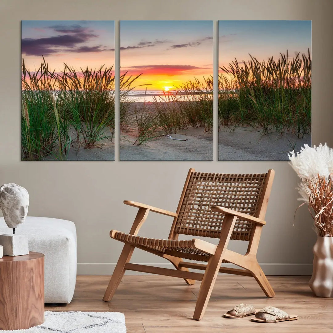 Sunset Coastal Beach Framed Large Wall Art Canvas Giclee Print