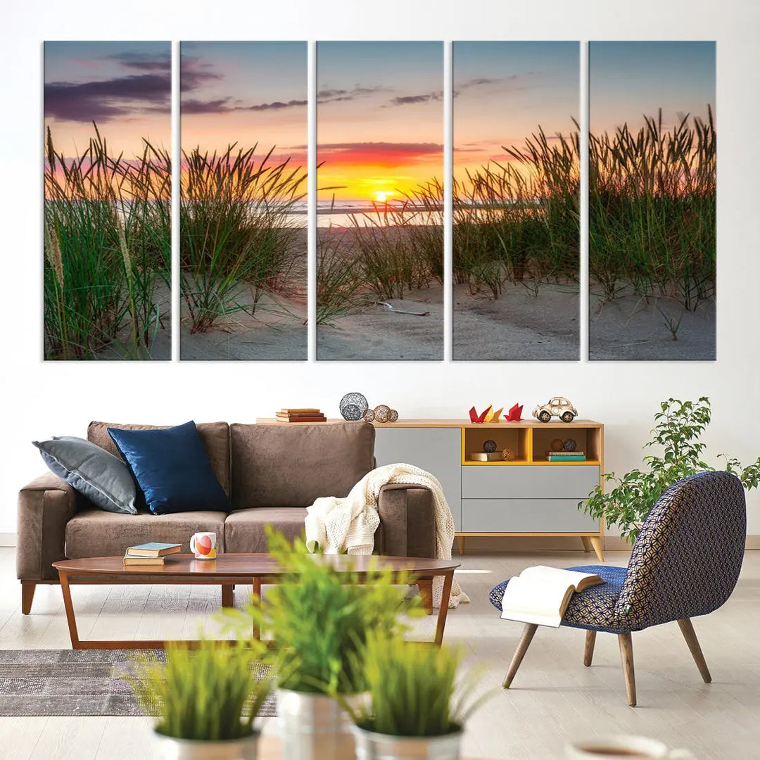 Sunset Coastal Beach Framed Large Wall Art Canvas Giclee Print