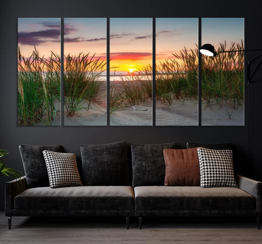 Sunset Coastal Beach Framed Large Wall Art Canvas Giclee Print