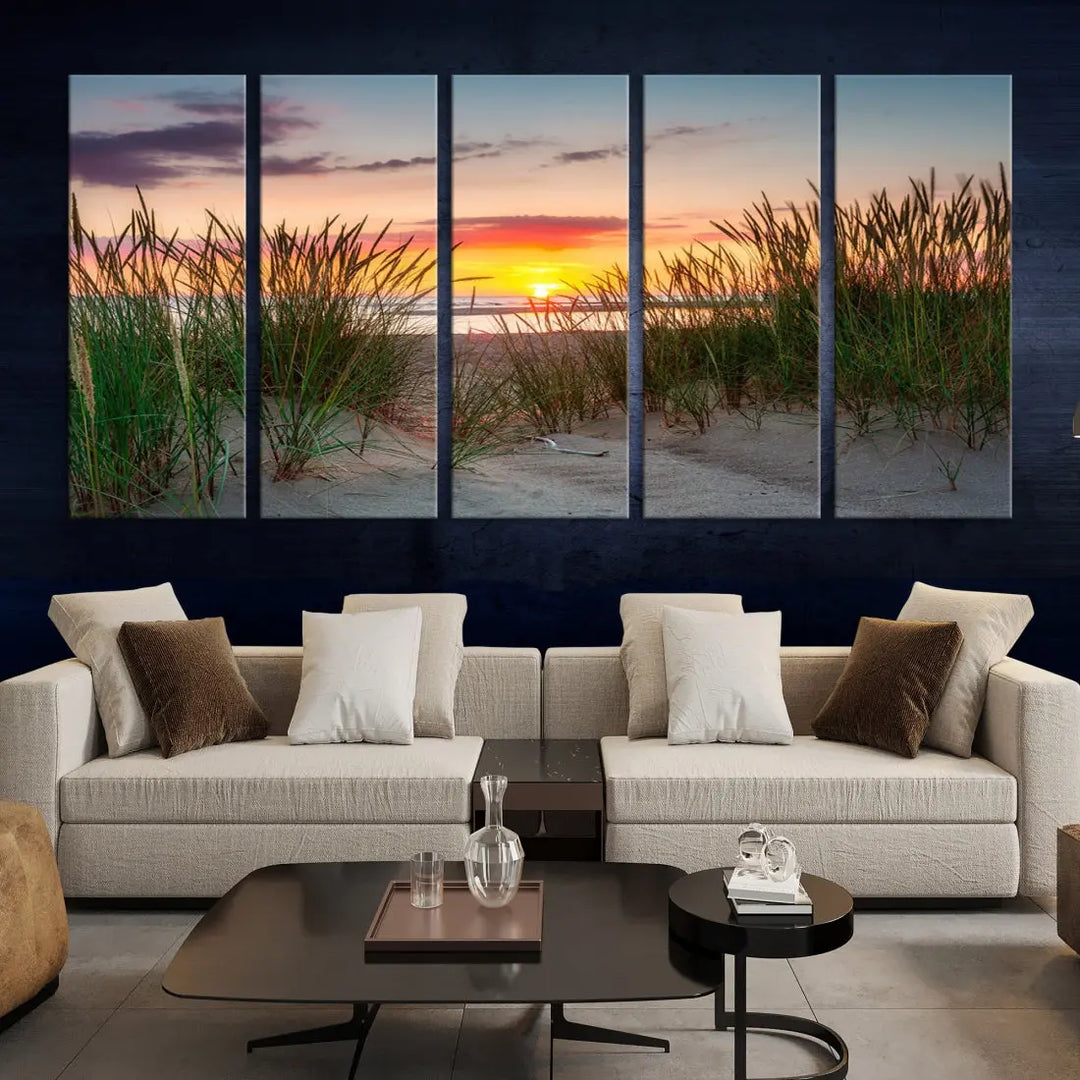 Sunset Coastal Beach Framed Large Wall Art Canvas Giclee Print