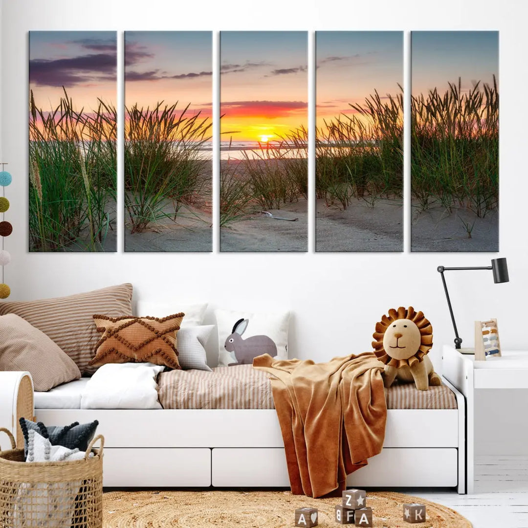 Sunset Coastal Beach Framed Large Wall Art Canvas Giclee Print