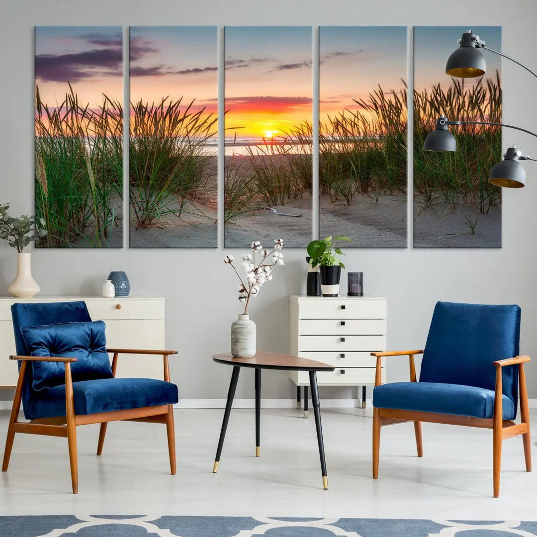 Sunset Coastal Beach Framed Large Wall Art Canvas Giclee Print