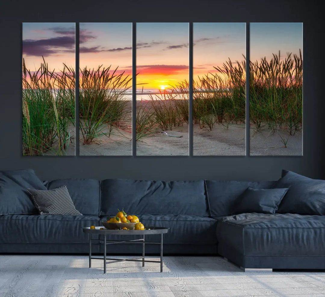 Sunset Coastal Beach Framed Large Wall Art Canvas Giclee Print