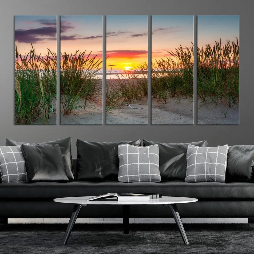 Sunset Coastal Beach Framed Large Wall Art Canvas Giclee Print