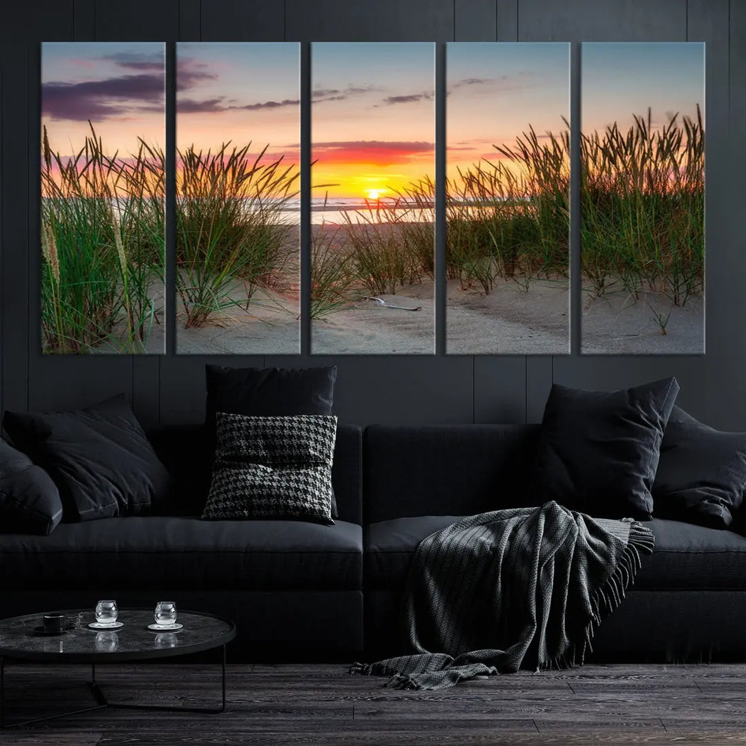 Sunset Coastal Beach Framed Large Wall Art Canvas Giclee Print