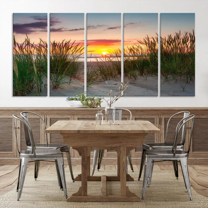 Sunset Coastal Beach Framed Large Wall Art Canvas Giclee Print