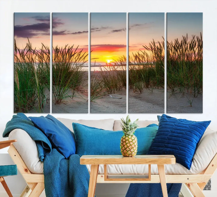 Sunset Coastal Beach Framed Large Wall Art Canvas Giclee Print