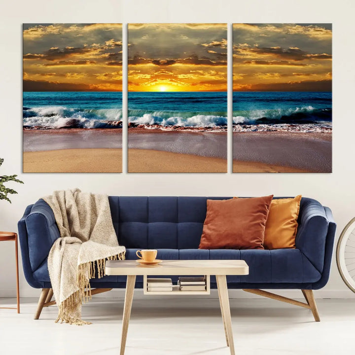 Sunset Seascape View Beach Canvas Print Coastal Wall Art for Living Room Decor