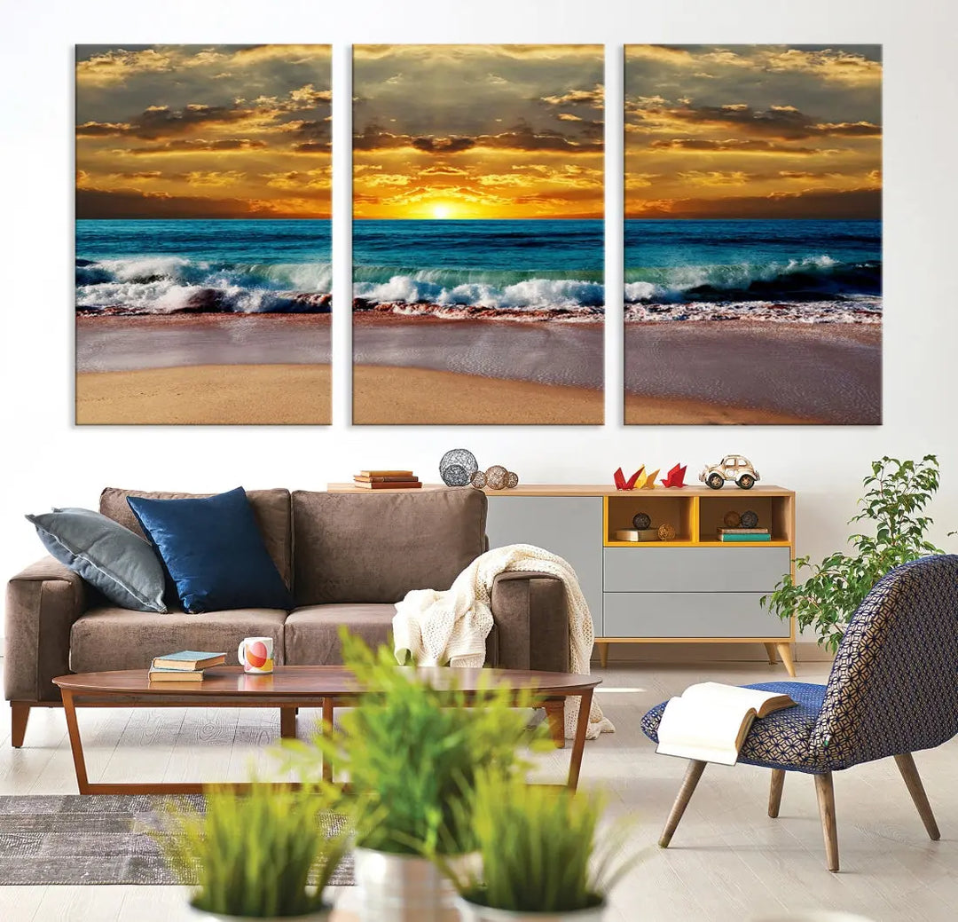 Sunset Seascape View Beach Canvas Print Coastal Wall Art for Living Room Decor