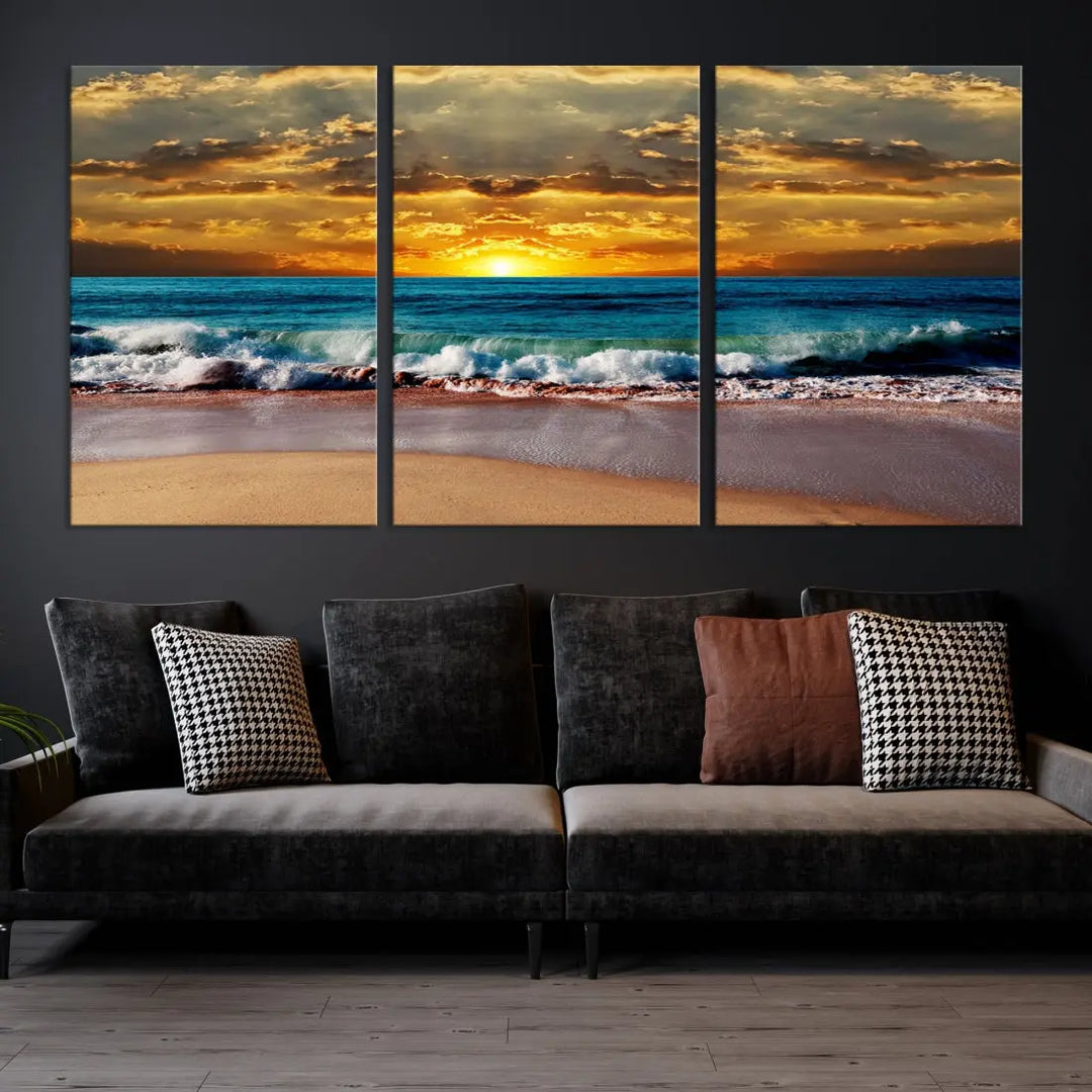 Sunset Seascape View Beach Canvas Print Coastal Wall Art for Living Room Decor