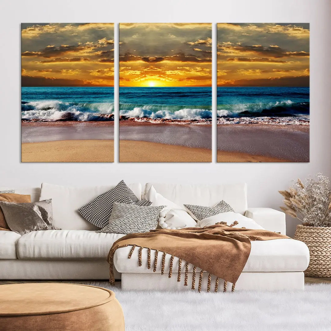 Sunset Seascape View Beach Canvas Print Coastal Wall Art for Living Room Decor