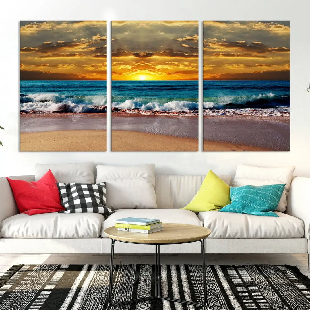 Sunset Seascape View Beach Canvas Print Coastal Wall Art for Living Room Decor