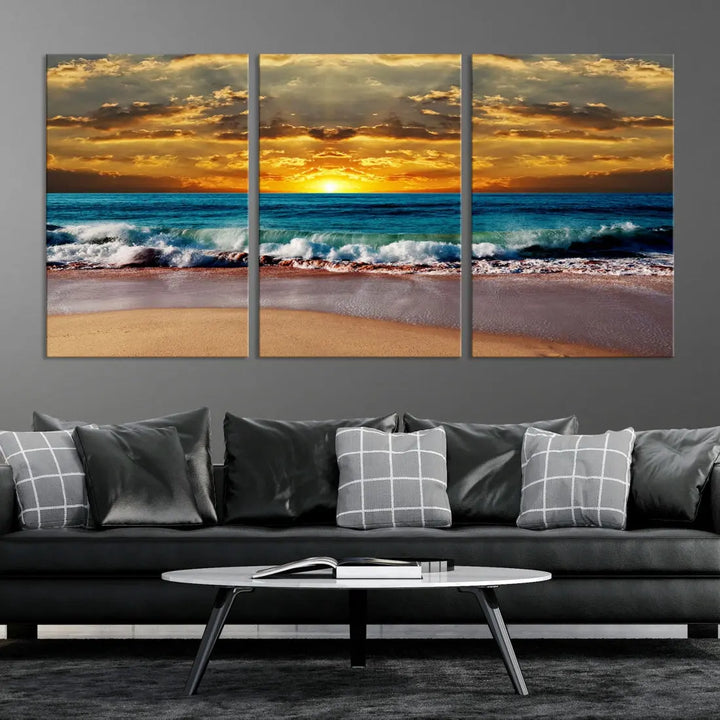 Sunset Seascape View Beach Canvas Print Coastal Wall Art for Living Room Decor