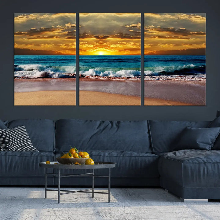 Sunset Seascape View Beach Canvas Print Coastal Wall Art for Living Room Decor