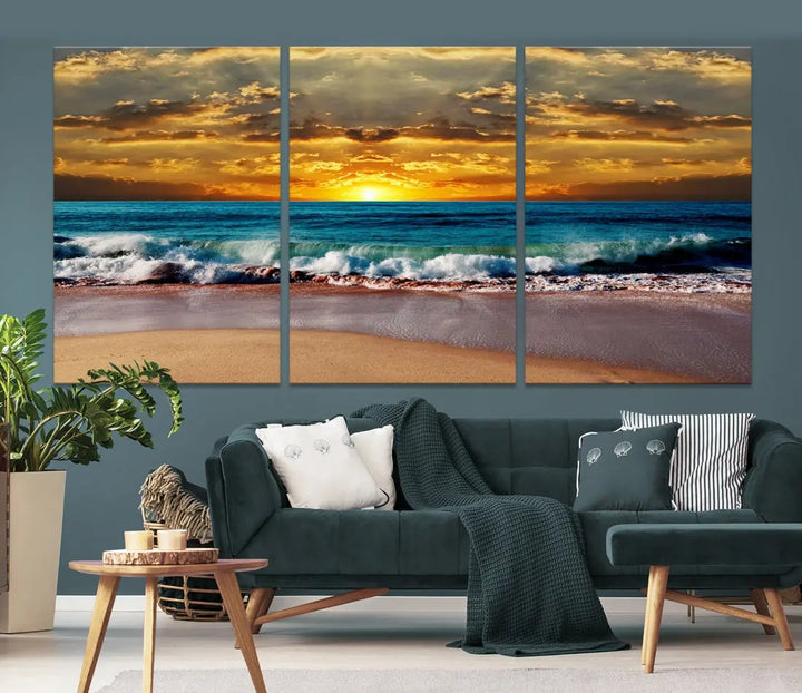 Sunset Seascape View Beach Canvas Print Coastal Wall Art for Living Room Decor