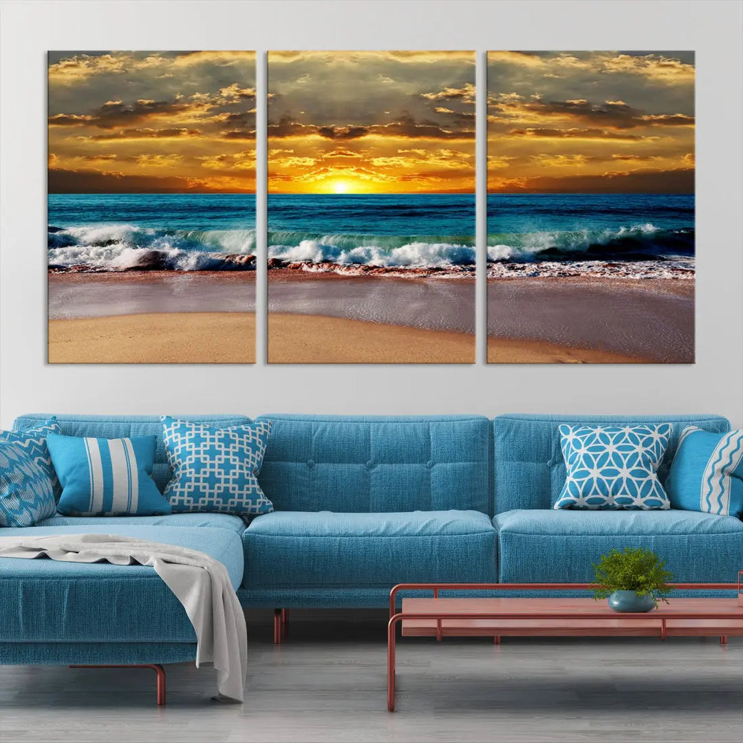 Sunset Seascape View Beach Canvas Print Coastal Wall Art for Living Room Decor