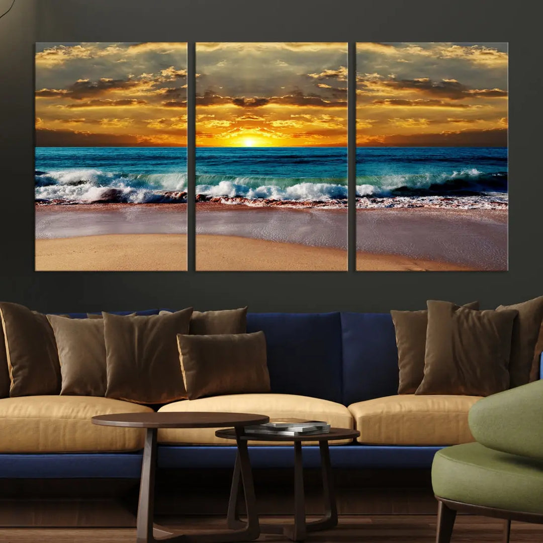 Sunset Seascape View Beach Canvas Print Coastal Wall Art for Living Room Decor