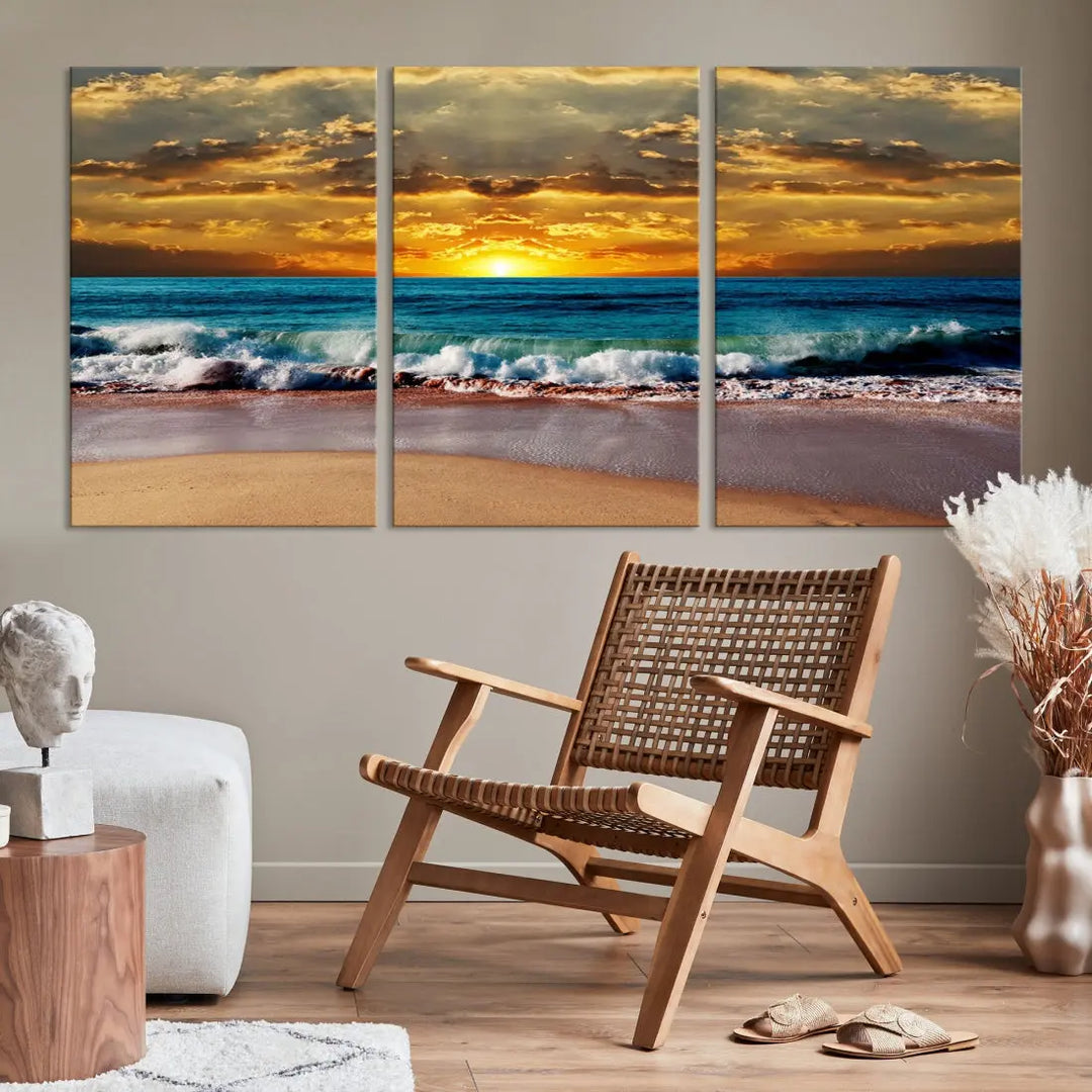 Sunset Seascape View Beach Canvas Print Coastal Wall Art for Living Room Decor