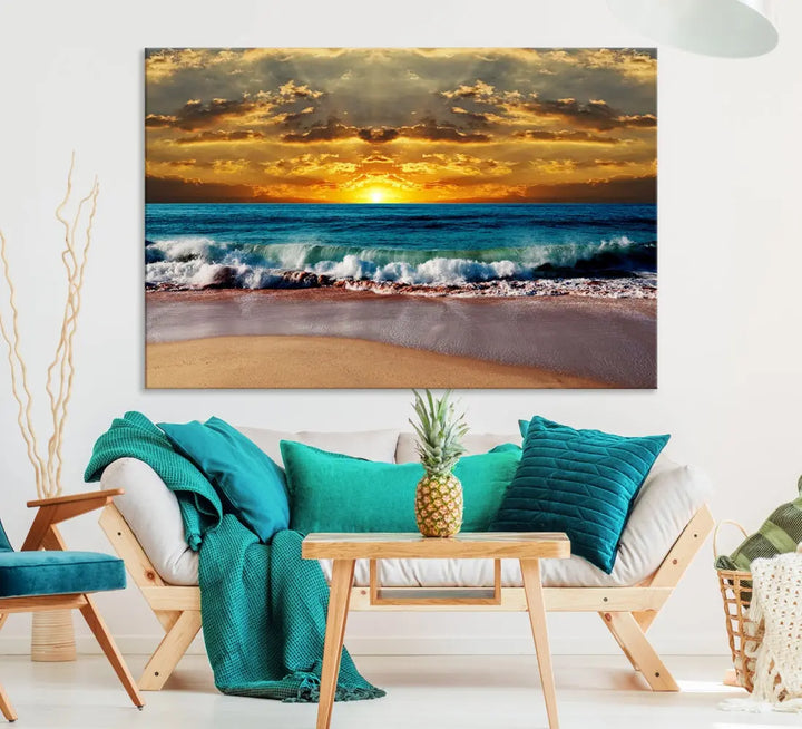 Sunset Seascape View Beach Canvas Print Coastal Wall Art for Living Room Decor