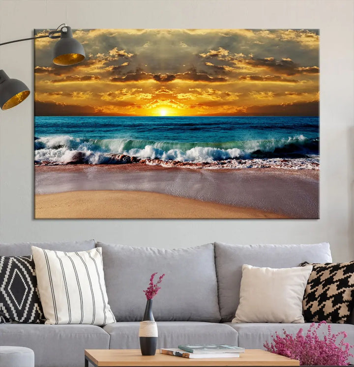 Sunset Seascape View Beach Canvas Print Coastal Wall Art for Living Room Decor