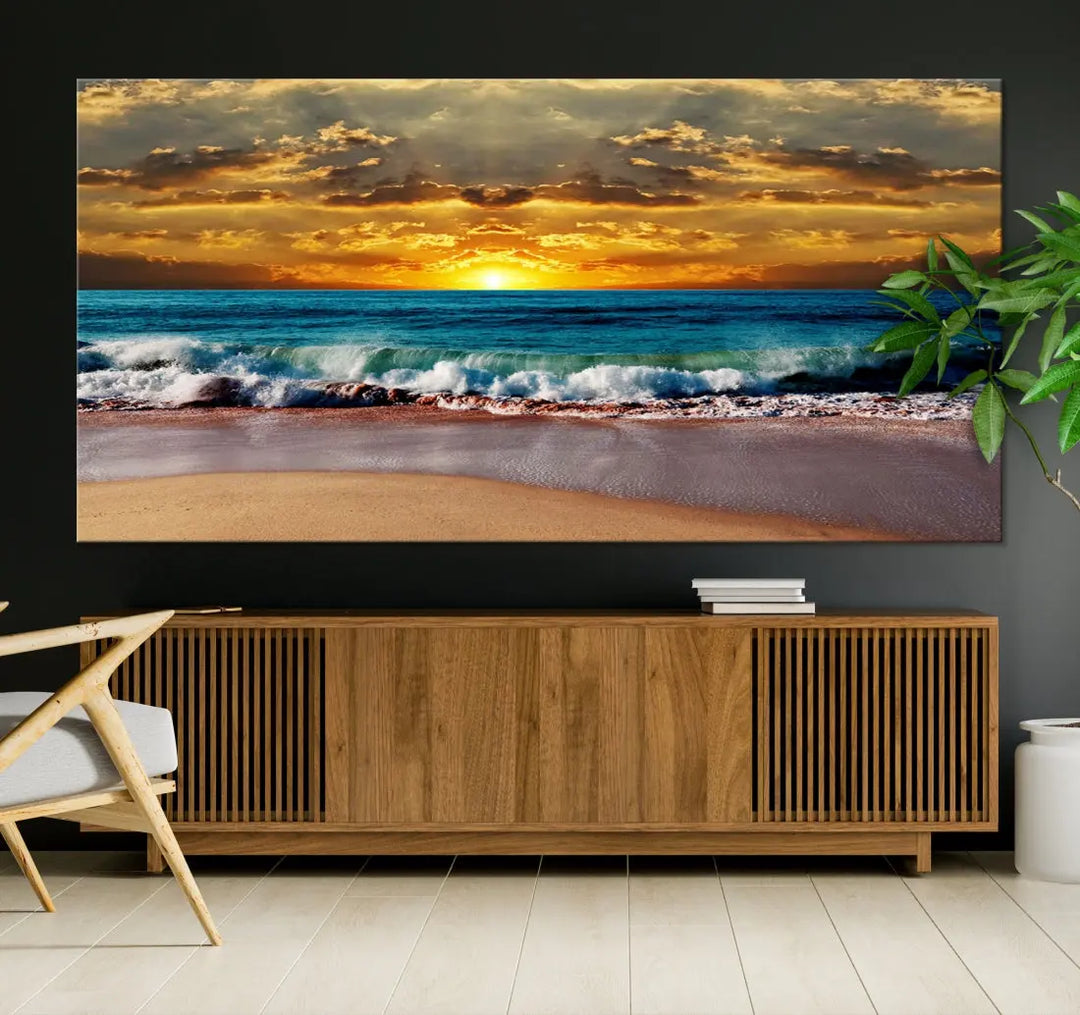 Sunset Seascape View Beach Canvas Print Coastal Wall Art for Living Room Decor