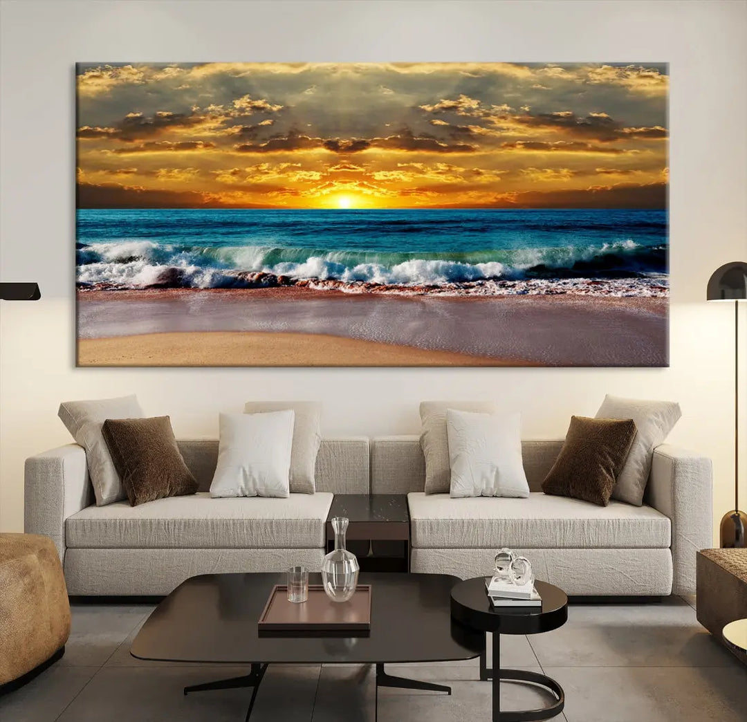 Sunset Seascape View Beach Canvas Print Coastal Wall Art for Living Room Decor