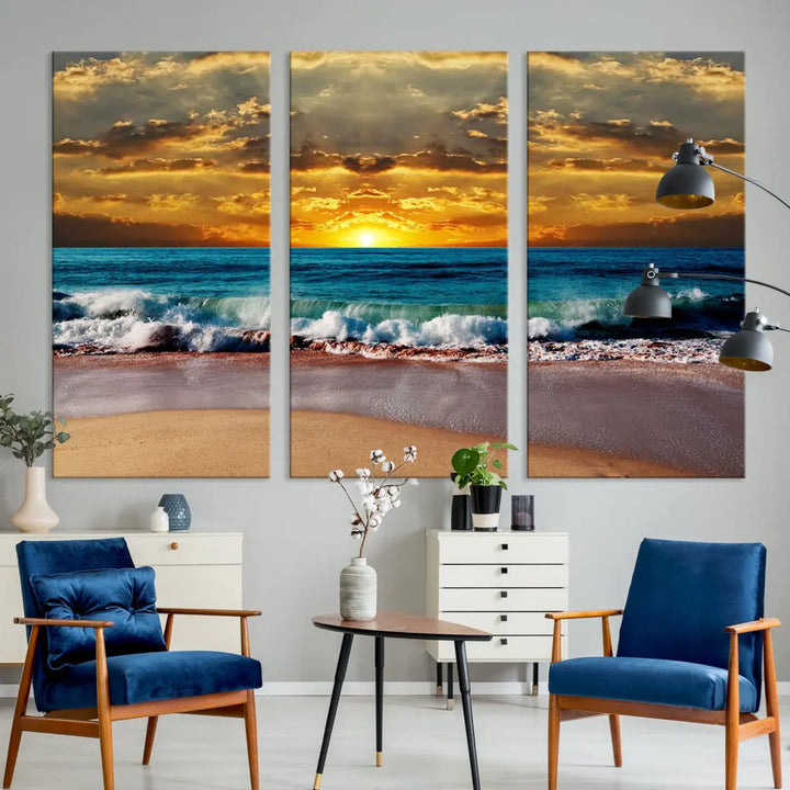 Sunset Seascape View Beach Canvas Print Coastal Wall Art for Living Room Decor